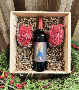 UV Wine + 2 Wine Glasses in Branded Wooden Box